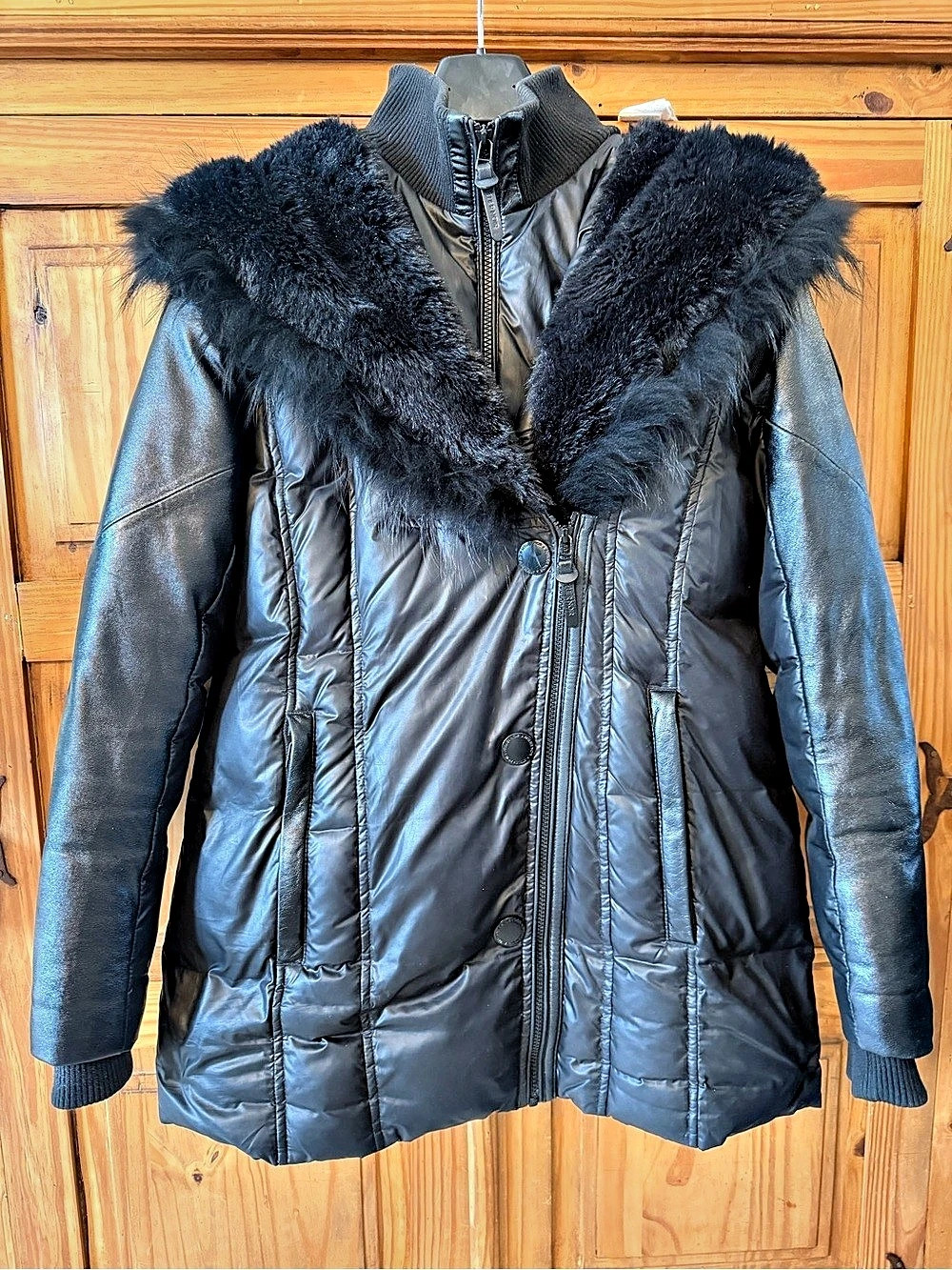 Rudsak Atelier Noir division Franca Leather real Fur-Trim Jacket in Black in per